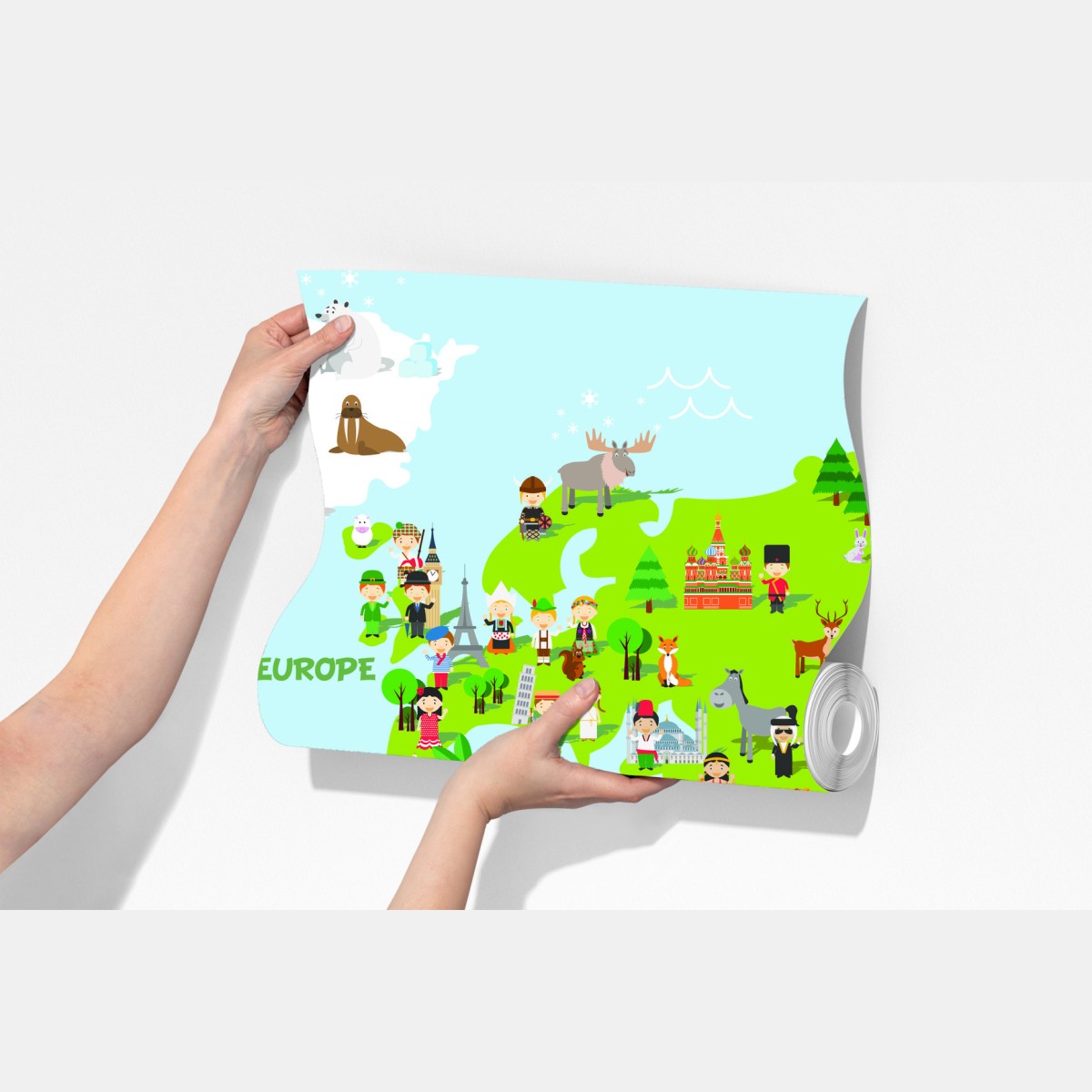 Fototapeta kolorowa mapa świata ze zwierzętami i dziećmi – Wallissimo® Fototapeta kolorowa mapa świata ze zwierzętami i dziećmi – Wallissimo®