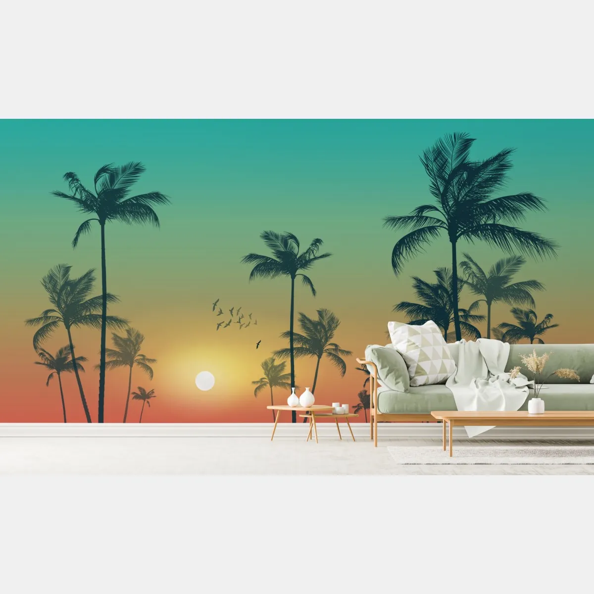Fototapeta tropikalny zachód słońca z palmami – Wallissimo® Fototapeta tropikalny zachód słońca z palmami – Wallissimo®