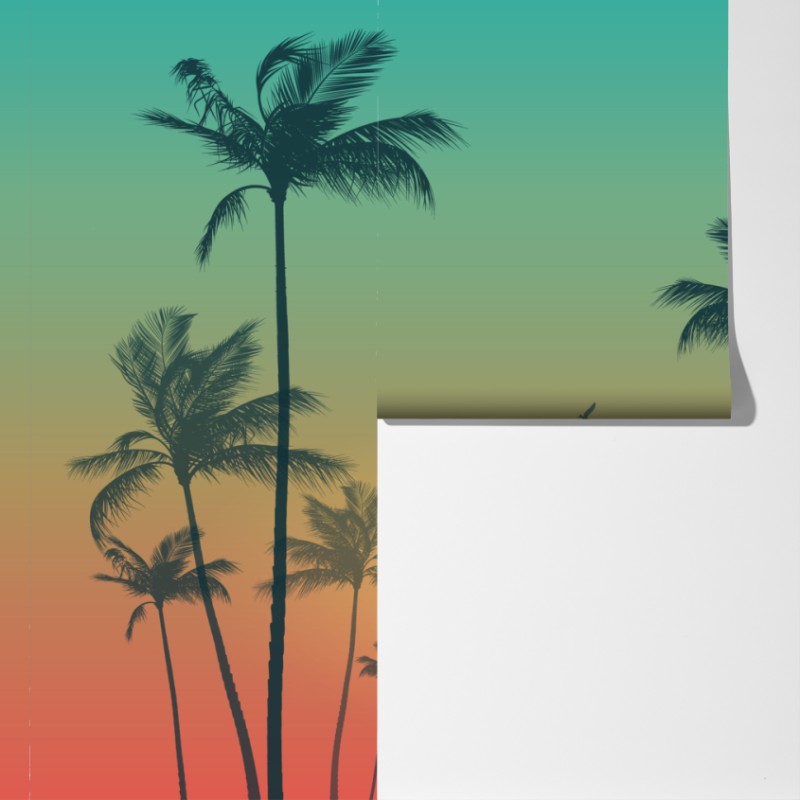 Fototapeta tropikalny zachód słońca z palmami – Wallissimo® Fototapeta tropikalny zachód słońca z palmami – Wallissimo®