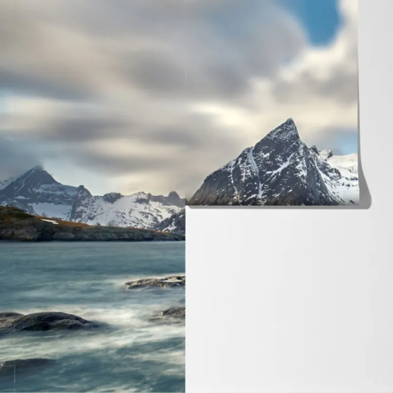 Fototapeta czerwone domki rybackie przy zaśnieżonych górach – Wallissimo® Fototapeta czerwone domki rybackie przy zaśnieżonych górach – Wallissimo®