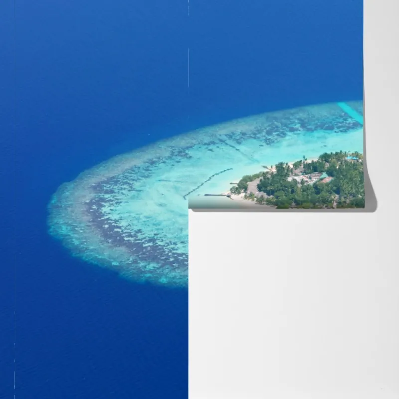 Fototapeta tropikalna wyspa z lotu ptaka i wodnosamolotem – Wallissimo® Fototapeta tropikalna wyspa z lotu ptaka i wodnosamolotem – Wallissimo®