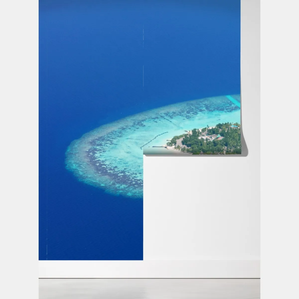 Fototapeta tropikalna wyspa z lotu ptaka i wodnosamolotem – Wallissimo® Fototapeta tropikalna wyspa z lotu ptaka i wodnosamolotem – Wallissimo®