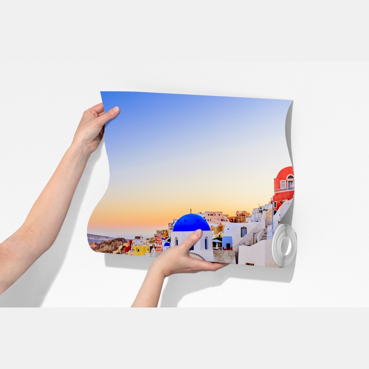 Fototapeta Santorini zachód słońca nad niebieskimi kopułami – Wallissimo® Fototapeta Santorini zachód słońca nad niebieskimi kopułami – Wallissimo®
