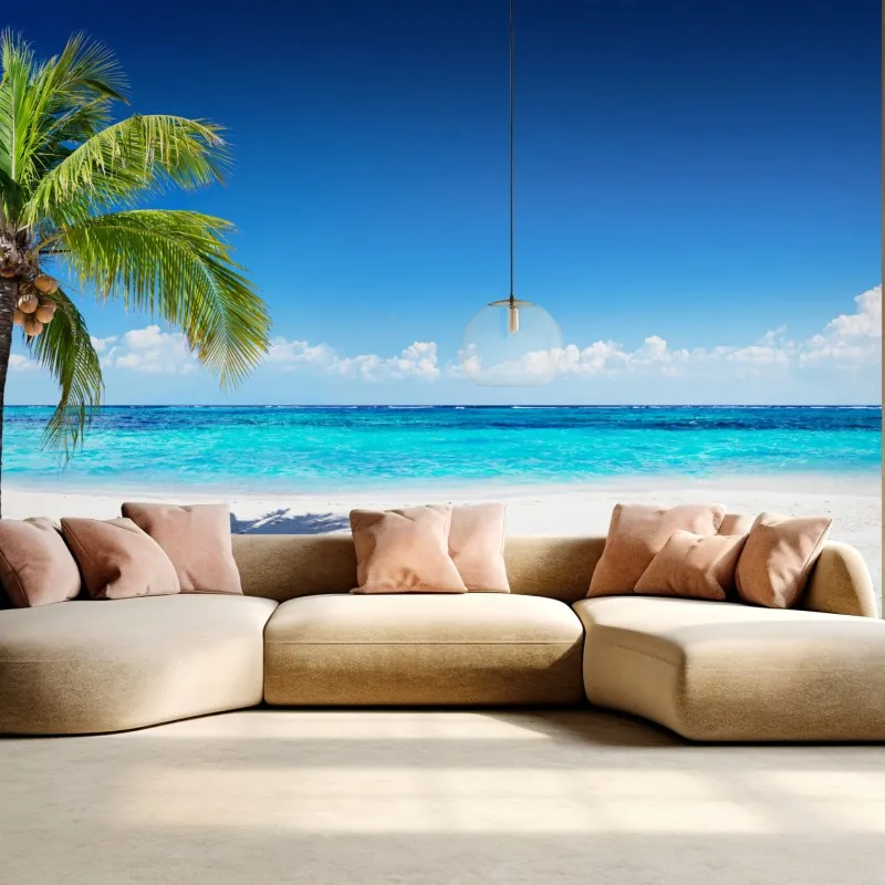 Fototapeta tropikalna palma na turkusowej plaży