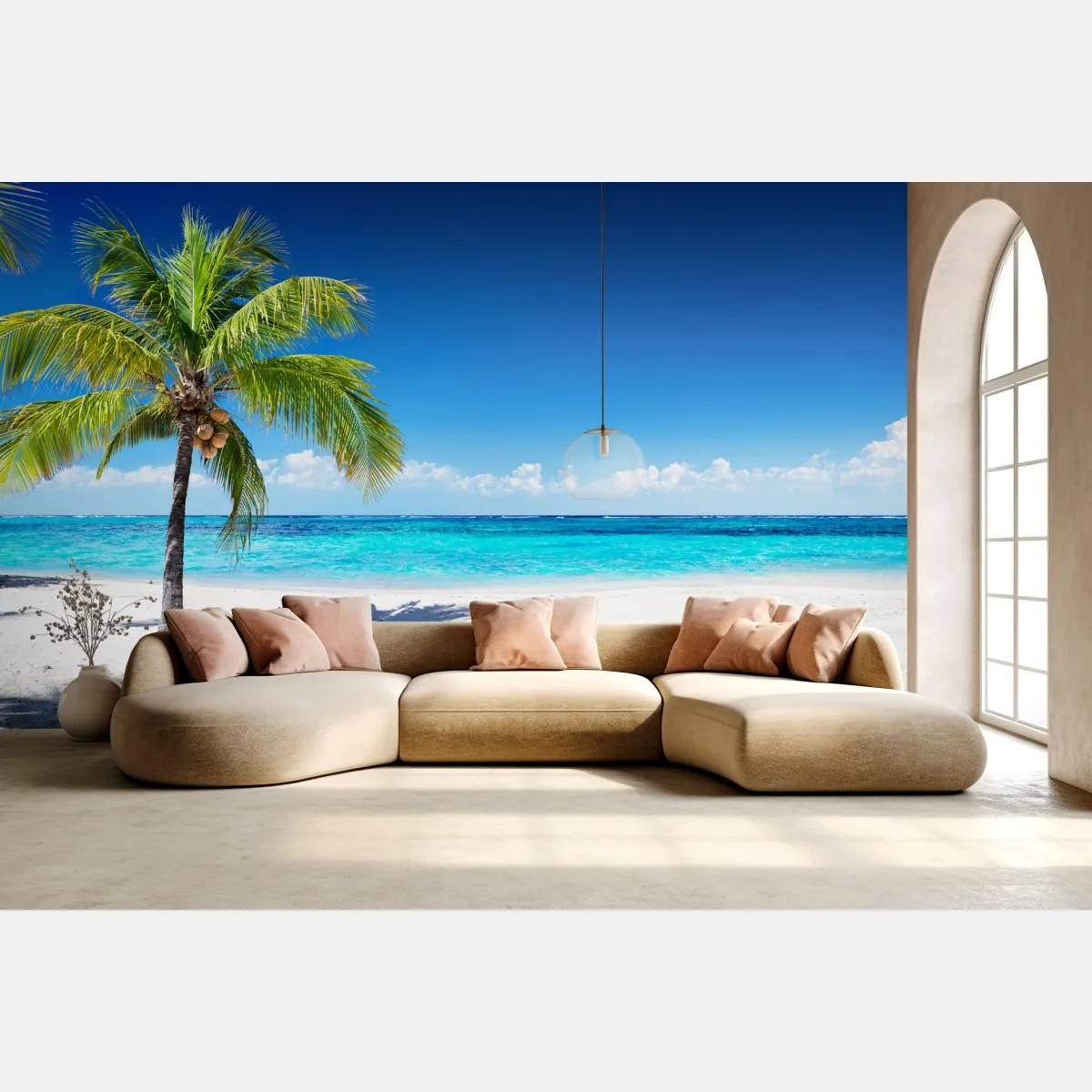 Fototapeta tropikalna palma na turkusowej plaży – Wallissimo® Fototapeta tropikalna palma na turkusowej plaży – Wallissimo®
