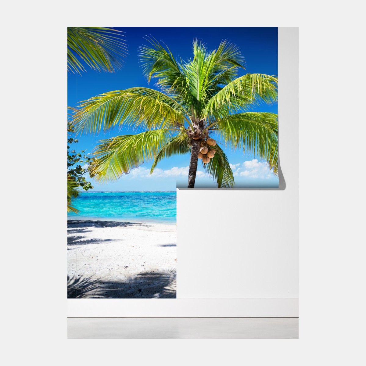 Fototapeta tropikalna palma na turkusowej plaży – Wallissimo® Fototapeta tropikalna palma na turkusowej plaży – Wallissimo®