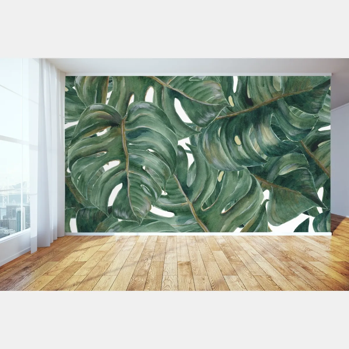 Fototapeta malowane akwarelą liście monstery – Wallissimo® Fototapeta malowane akwarelą liście monstery – Wallissimo®