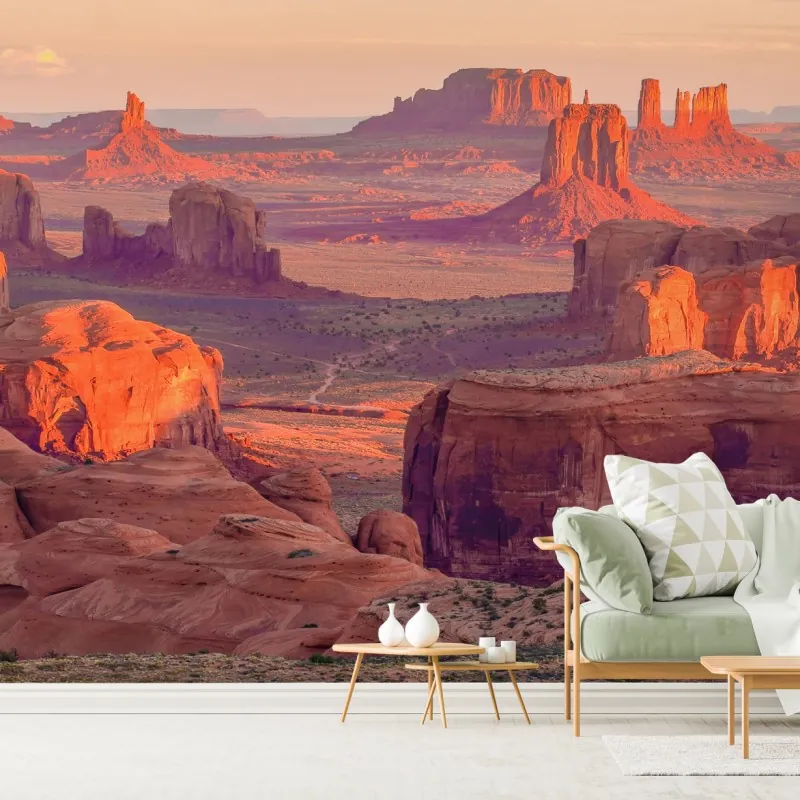 Fototapeta zachód słońca nad Monument Valley z Hunts Mesa