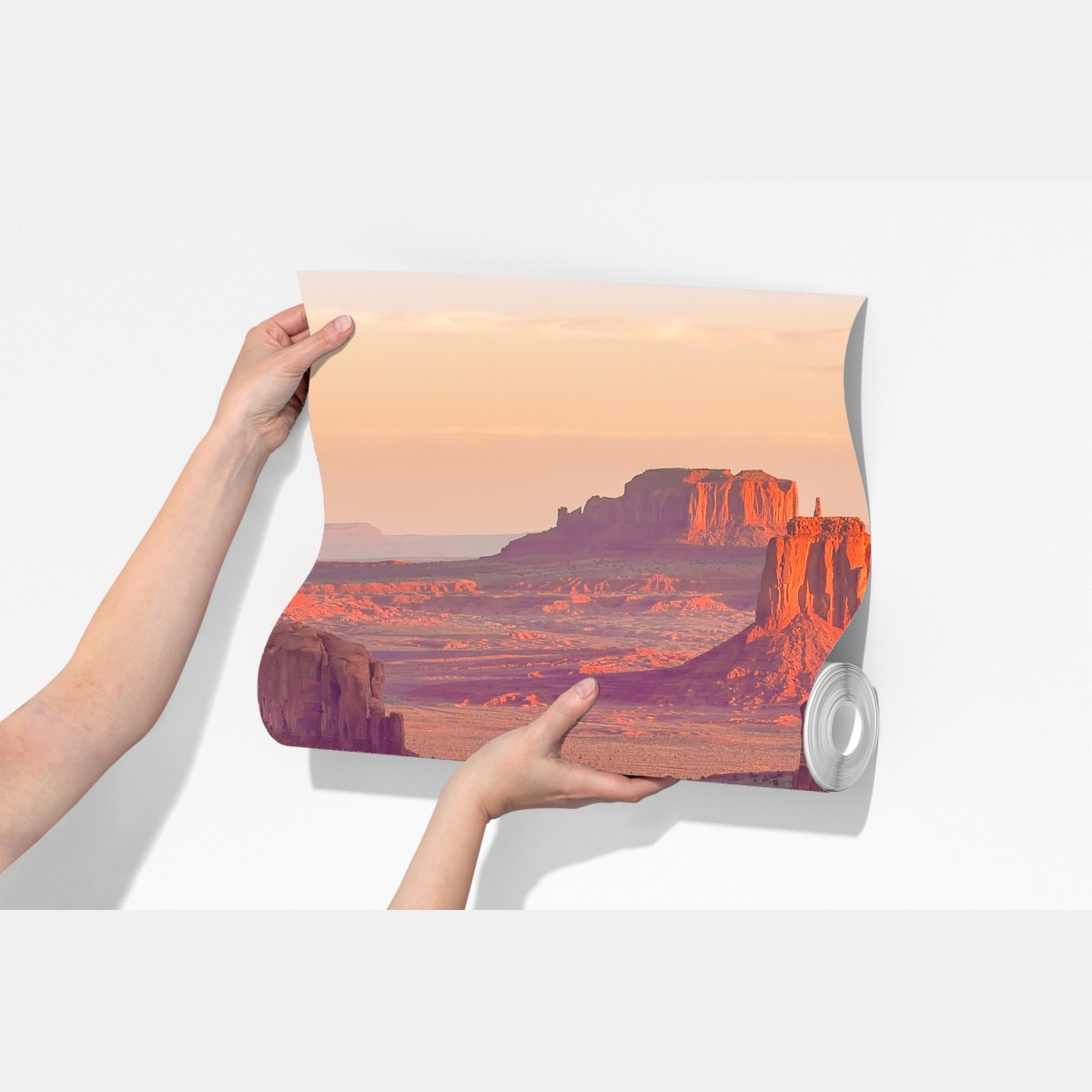 Fototapeta zachód słońca nad Monument Valley z Hunts Mesa – Wallissimo® Fototapeta zachód słońca nad Monument Valley z Hunts Mesa – Wallissimo®
