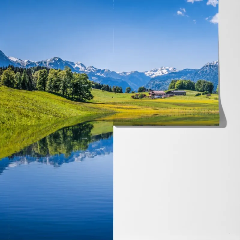 Fototapeta alpejskie odbicie: spokojny krajobraz górski – Wallissimo® Fototapeta alpejskie odbicie: spokojny krajobraz górski – Wallissimo®