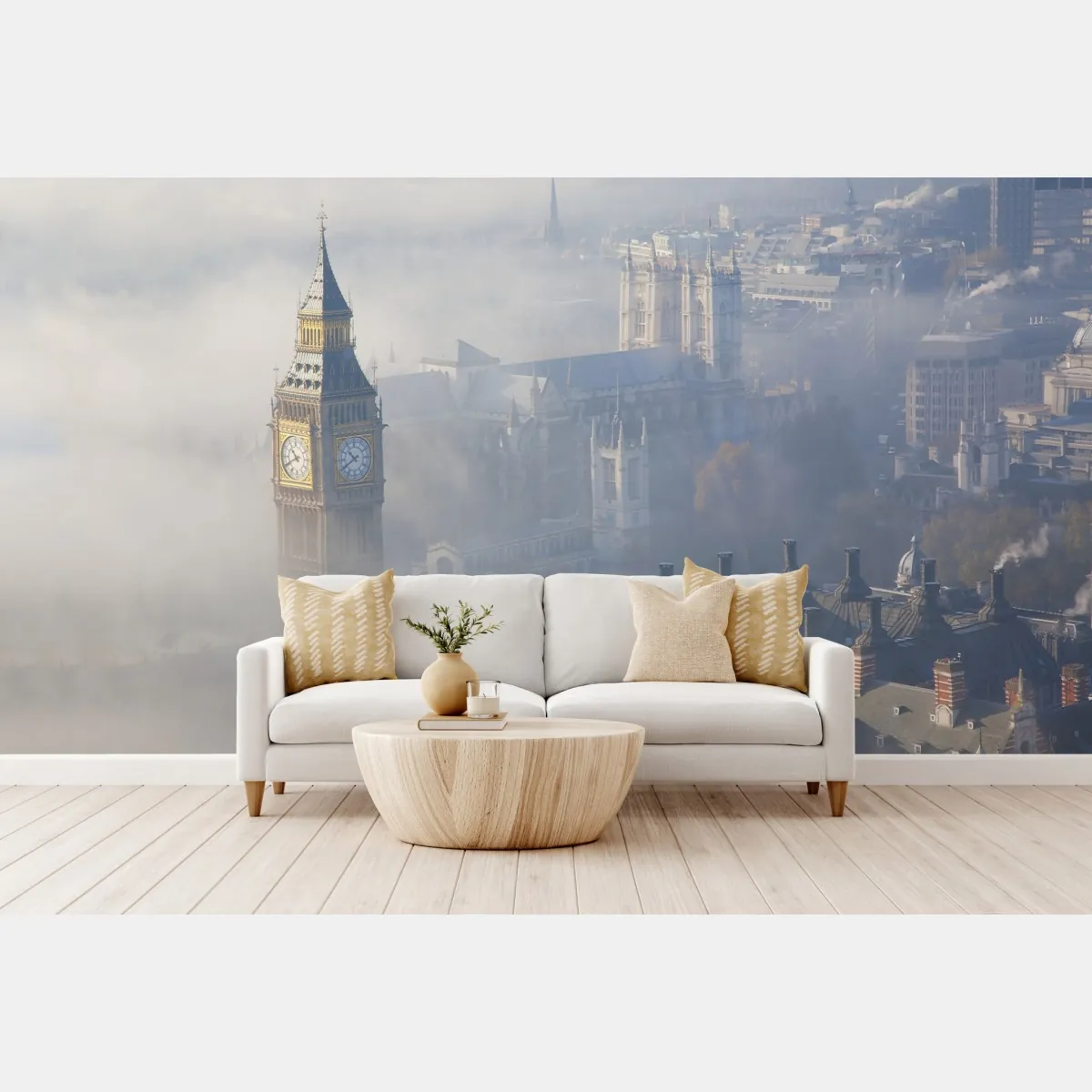 Fototapeta mglisty widok z lotu ptaka na Big Ben i Pałac Westminsterski – Wallissimo® Fototapeta mglisty widok z lotu ptaka na Big Ben i Pałac Westminsterski – Wallissimo®