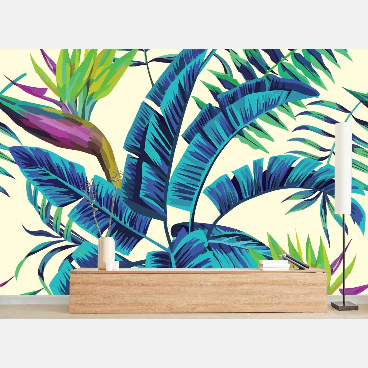 Fototapeta tropikalne turkusowe liście – Wallissimo® Fototapeta tropikalne turkusowe liście – Wallissimo®
