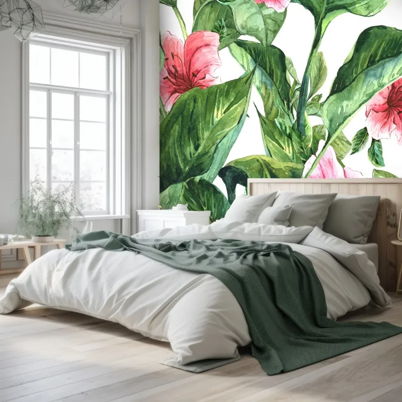 Fototapeta różowy akwarelowy motyw botaniczny – Wallissimo® Fototapeta różowy akwarelowy motyw botaniczny – Wallissimo®