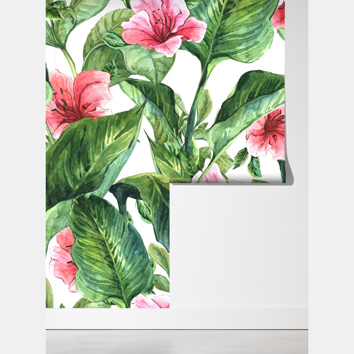 Fototapeta różowy akwarelowy motyw botaniczny – Wallissimo® Fototapeta różowy akwarelowy motyw botaniczny – Wallissimo®