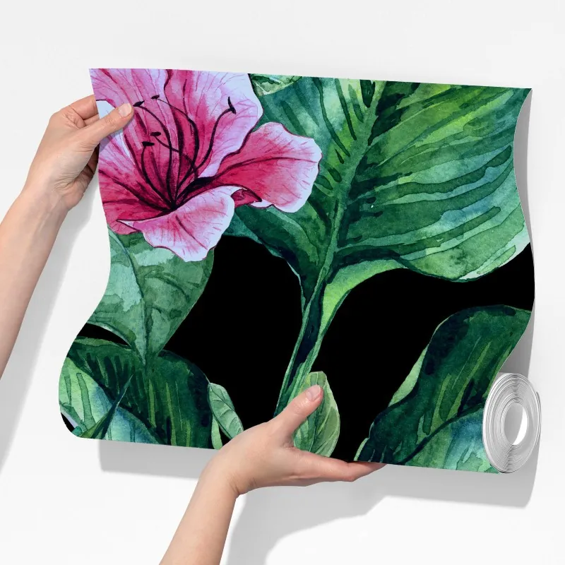 Fototapeta różowe akwarelowe kwiaty na czarnym tle – Wallissimo® Fototapeta różowe akwarelowe kwiaty na czarnym tle – Wallissimo®