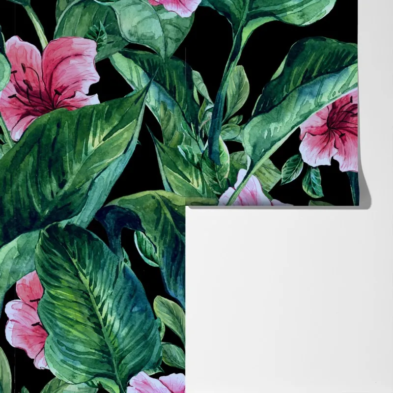 Fototapeta różowe akwarelowe kwiaty na czarnym tle – Wallissimo® Fototapeta różowe akwarelowe kwiaty na czarnym tle – Wallissimo®