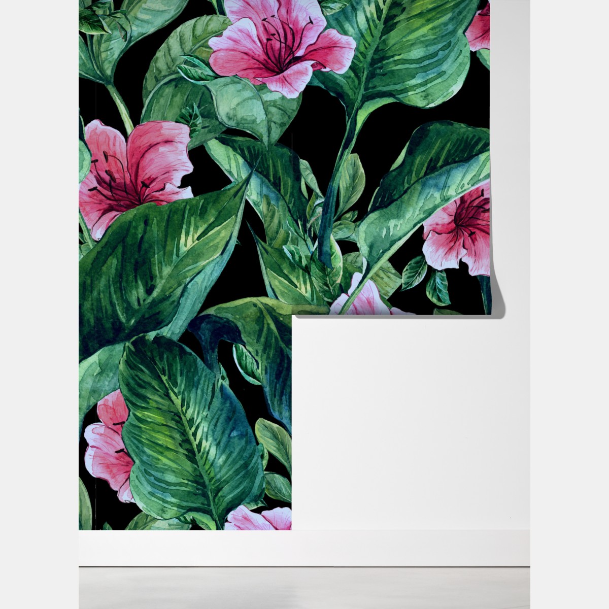 Fototapeta różowe akwarelowe kwiaty na czarnym tle – Wallissimo® Fototapeta różowe akwarelowe kwiaty na czarnym tle – Wallissimo®