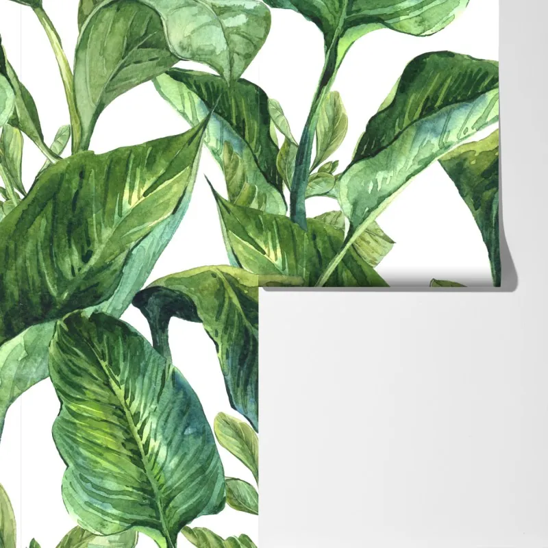 Fototapeta bujny akwarelowy wzór tropikalnych liści – Wallissimo® Fototapeta bujny akwarelowy wzór tropikalnych liści – Wallissimo®