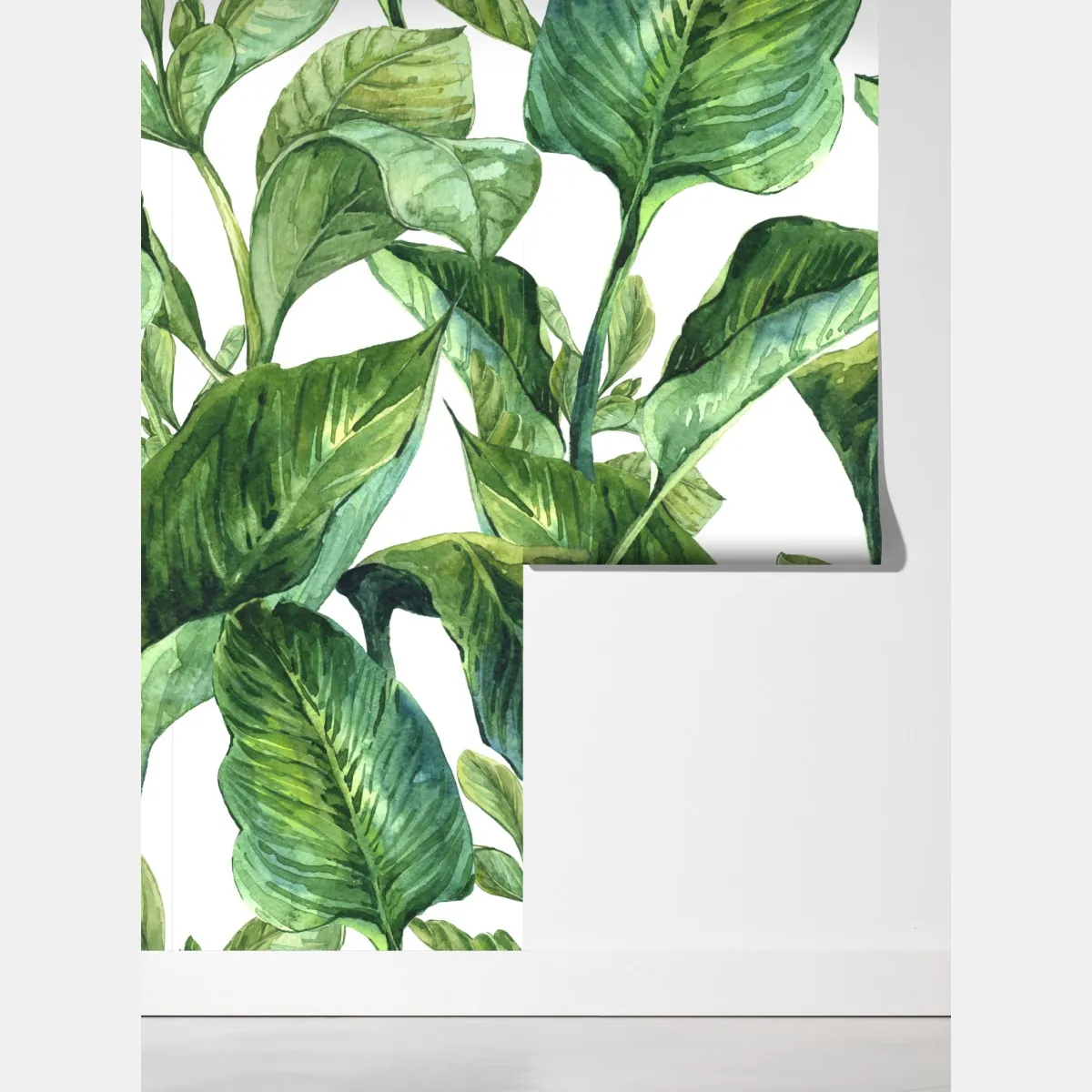 Fototapeta bujny akwarelowy wzór tropikalnych liści – Wallissimo® Fototapeta bujny akwarelowy wzór tropikalnych liści – Wallissimo®