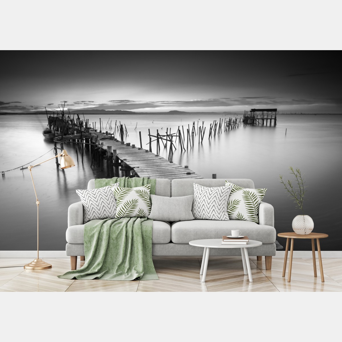 Wall mural serene wooden pier at dusk