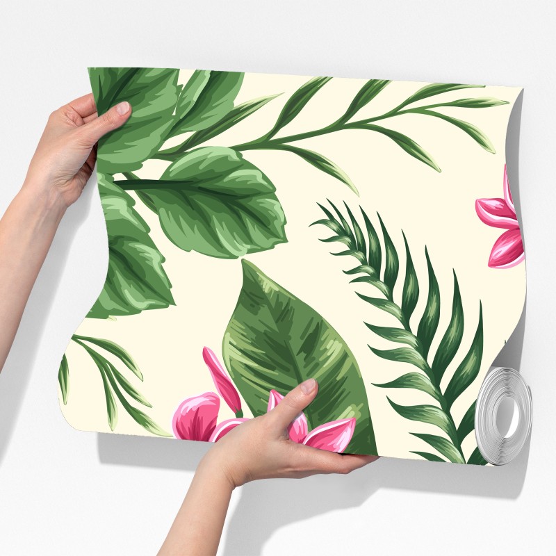 Fototapeta tropikalny wzór z różowym hibiskusem – Wallissimo® Fototapeta tropikalny wzór z różowym hibiskusem – Wallissimo®