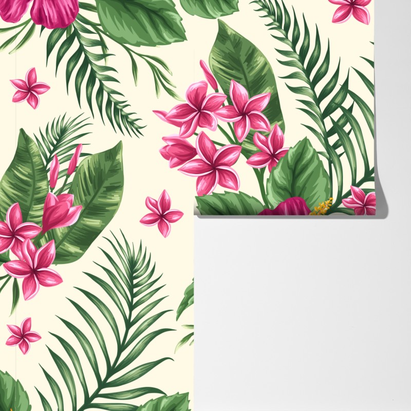 Fototapeta tropikalny wzór z różowym hibiskusem – Wallissimo® Fototapeta tropikalny wzór z różowym hibiskusem – Wallissimo®