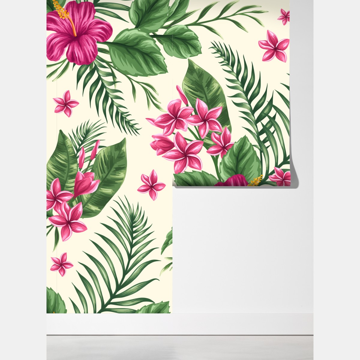 Fototapeta tropikalny wzór z różowym hibiskusem – Wallissimo® Fototapeta tropikalny wzór z różowym hibiskusem – Wallissimo®