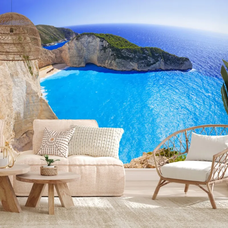Fototapeta turkusowa panorama klifu i plaży – Wallissimo® Fototapeta turkusowa panorama klifu i plaży – Wallissimo®