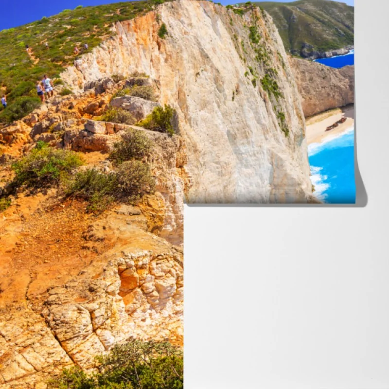 Fototapeta turkusowa panorama klifu i plaży – Wallissimo® Fototapeta turkusowa panorama klifu i plaży – Wallissimo®