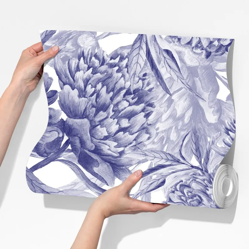 Fototapeta niebieskie peonie w stylu botanicznym – Wallissimo® Fototapeta niebieskie peonie w stylu botanicznym – Wallissimo®