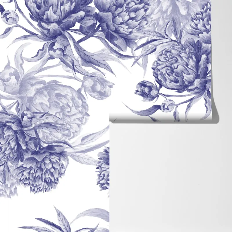 Fototapeta niebieskie peonie w stylu botanicznym – Wallissimo® Fototapeta niebieskie peonie w stylu botanicznym – Wallissimo®