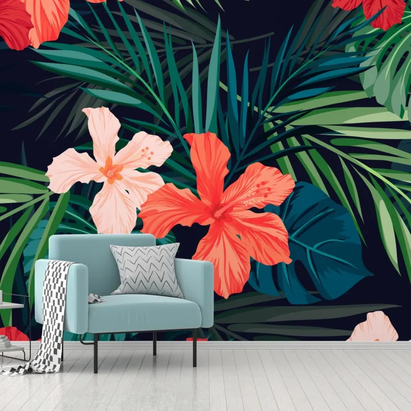 Fototapeta tropikalny wzór z hibiskusem