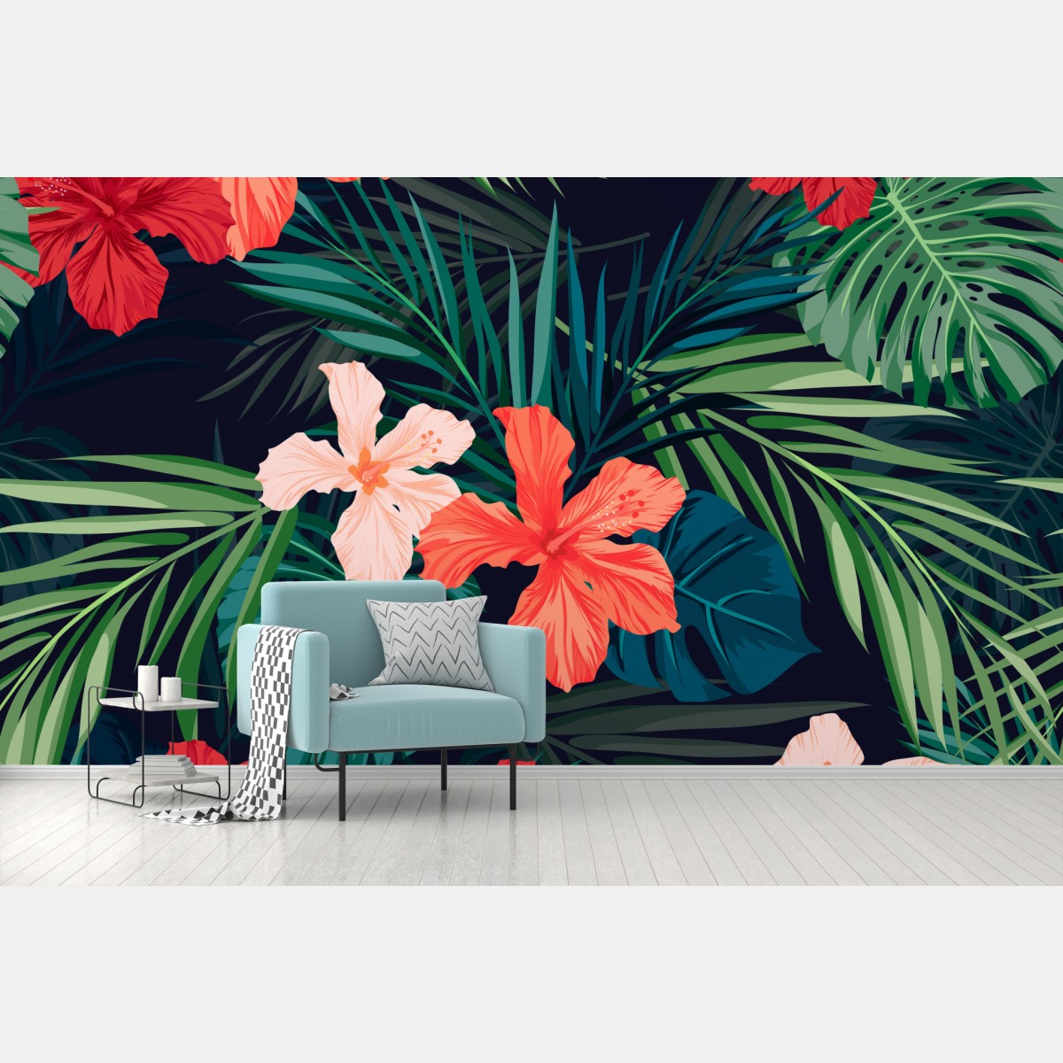 Wall mural tropical hibiscus botanical pattern