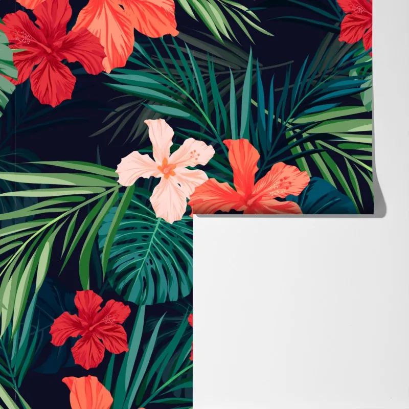 Fototapeta tropikalny wzór z hibiskusem – Wallissimo® Fototapeta tropikalny wzór z hibiskusem – Wallissimo®