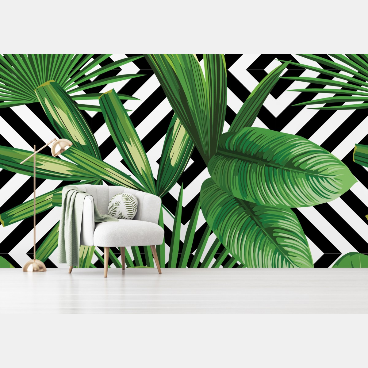 Wall mural tropical leaves geometric design