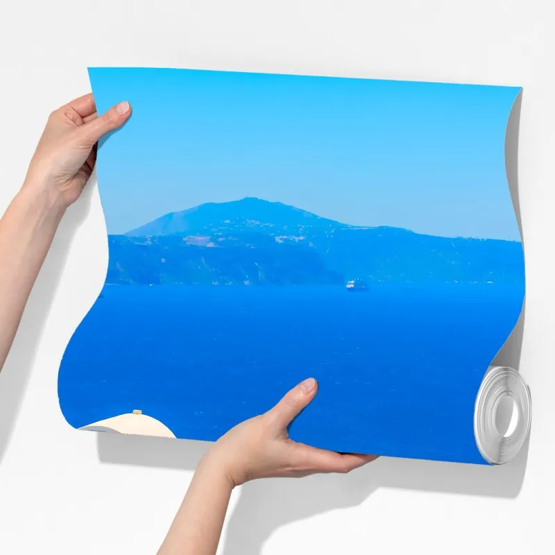 Fototapeta słoneczny widok na Santorini: białe domy i błękit morza – Wallissimo® Fototapeta słoneczny widok na Santorini: białe domy i błękit morza – Wallissimo®