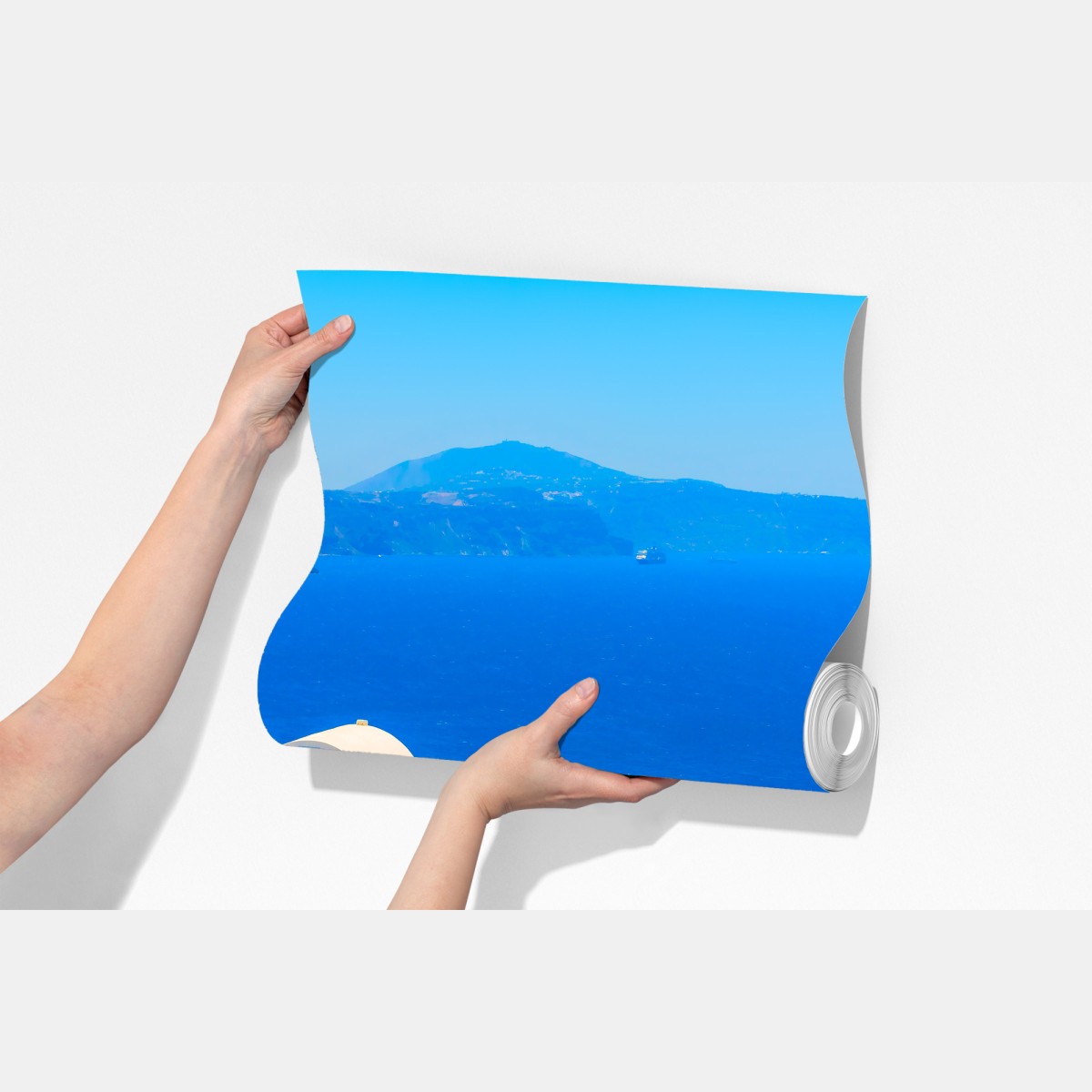 Fototapeta słoneczny widok na Santorini: białe domy i błękit morza – Wallissimo® Fototapeta słoneczny widok na Santorini: białe domy i błękit morza – Wallissimo®