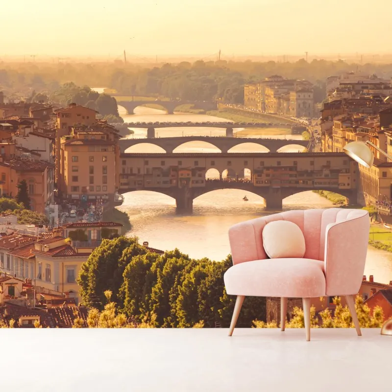 Fototapeta złoty zachód słońca nad Ponte Vecchio, Florencja