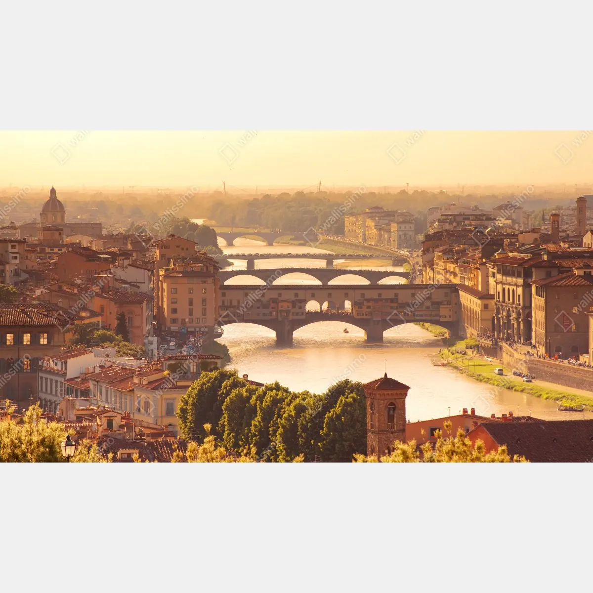 Fototapeta złoty zachód słońca nad Ponte Vecchio, Florencja – Wallissimo® Fototapeta złoty zachód słońca nad Ponte Vecchio, Florencja – Wallissimo®