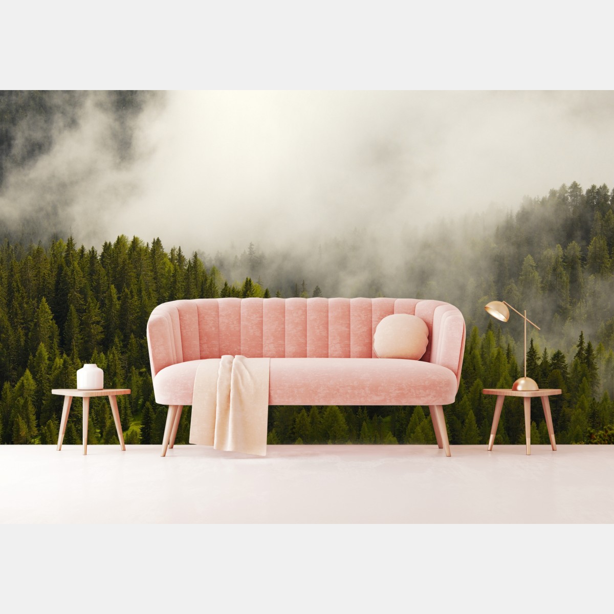 Wall mural misty evergreen forest