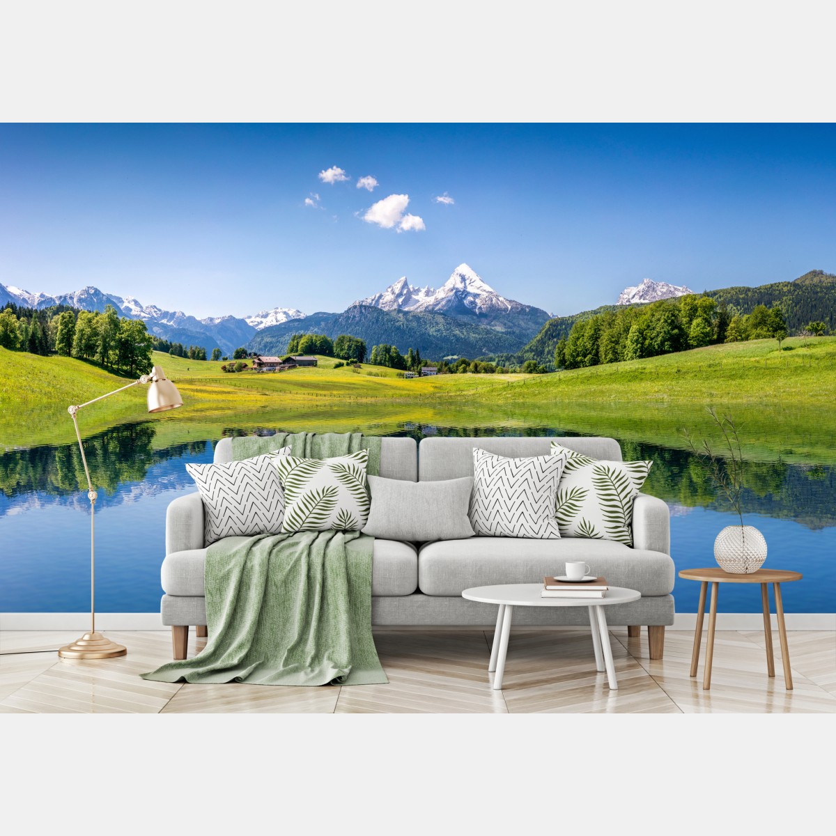 Wall mural alpine peaks reflected in a tranquil lake