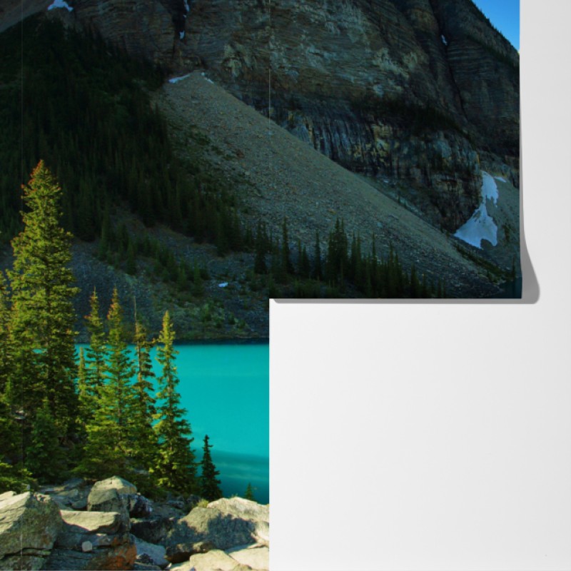 Fototapeta spokojne turkusowe jezioro w górach – Wallissimo® Fototapeta spokojne turkusowe jezioro w górach – Wallissimo®