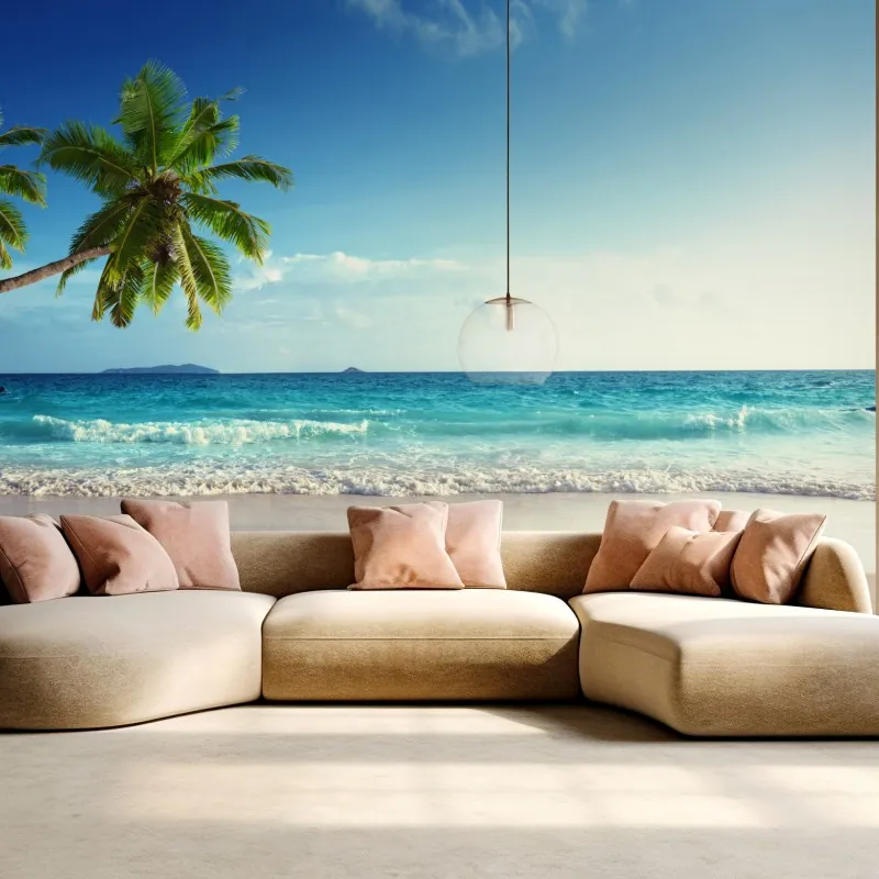 Fototapeta tropikalna plaża na Karaibach o zachodzie słońca – Wallissimo® Fototapeta tropikalna plaża na Karaibach o zachodzie słońca – Wallissimo®