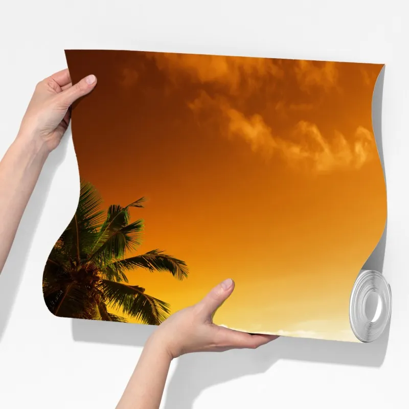 Fototapeta plaża przy zachodzie słońca na Karaibach z palmami – Wallissimo® Fototapeta plaża przy zachodzie słońca na Karaibach z palmami – Wallissimo®