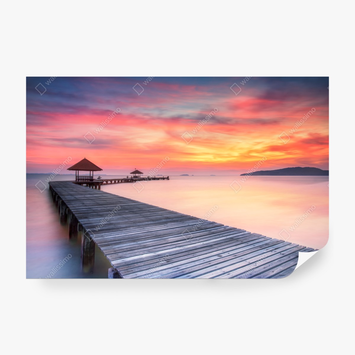 Fototapeta spokojny wschód słońca nad drewnianym molo – Wallissimo® Fototapeta spokojny wschód słońca nad drewnianym molo – Wallissimo®