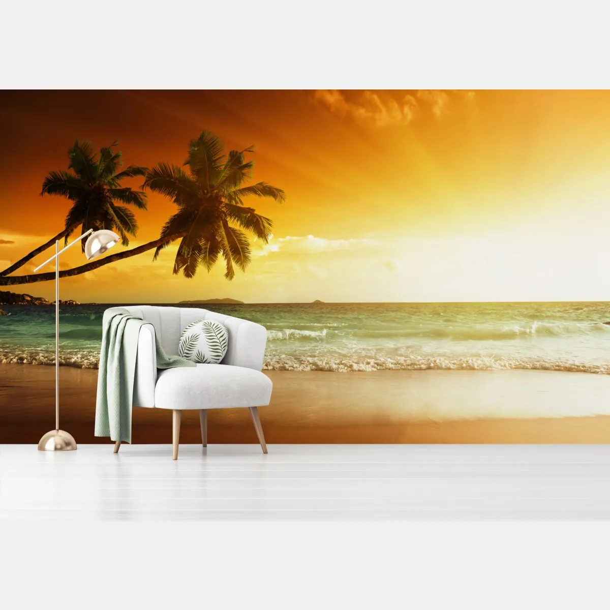 Fototapeta tropikalny zachód słońca nad plażą na Karaibach – Wallissimo® Fototapeta tropikalny zachód słońca nad plażą na Karaibach – Wallissimo®
