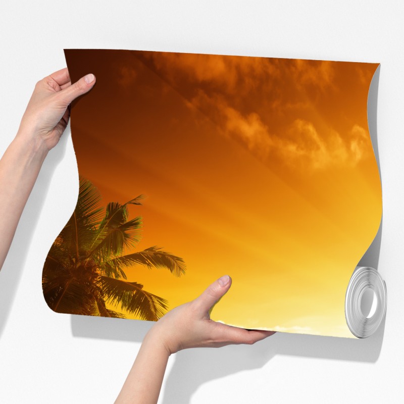 Fototapeta tropikalny zachód słońca nad plażą na Karaibach – Wallissimo® Fototapeta tropikalny zachód słońca nad plażą na Karaibach – Wallissimo®