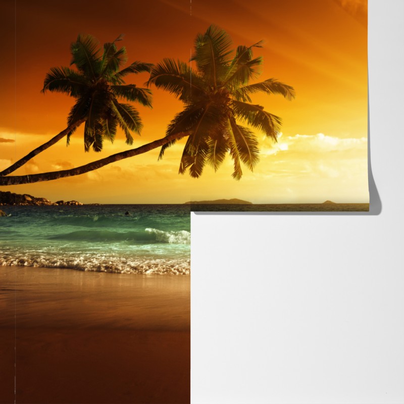 Fototapeta tropikalny zachód słońca nad plażą na Karaibach – Wallissimo® Fototapeta tropikalny zachód słońca nad plażą na Karaibach – Wallissimo®