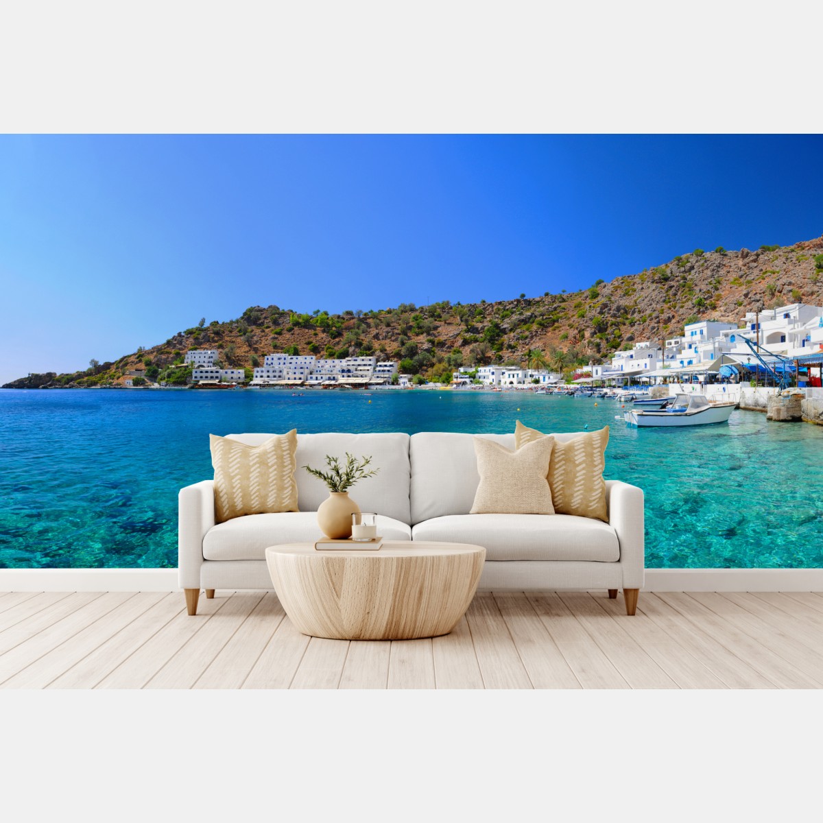 Wall mural sunlit Mediterranean cove with turquoise water