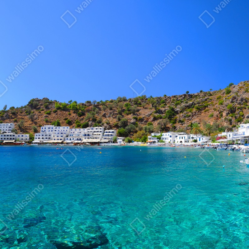 Fototapeta słoneczna zatoka śródziemnomorska z turkusową wodą – Wallissimo® Fototapeta słoneczna zatoka śródziemnomorska z turkusową wodą – Wallissimo®